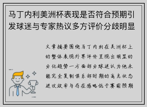 马丁内利美洲杯表现是否符合预期引发球迷与专家热议多方评价分歧明显