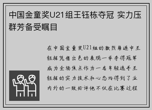 中国金童奖U21组王钰栋夺冠 实力压群芳备受瞩目 中国金童奖U21组王钰栋夺冠 实力压群芳备受瞩目